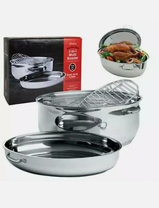 Oval Multi Roaster- 3-in-1 Stock Pot 11 QT Turkey Roasting Pan w Rack and Sau... - Picture 1 of 5
