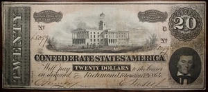 1864 $20 Confederate States Of America Paper Money Mid Grade Note P103 - Picture 1 of 2