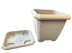 Pflanzkübel taupe quadratisch mit Untertasse Teller 37 cm Durchmesser - Bild 1 von 8