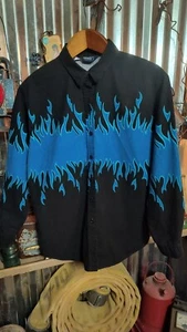 Rare Vintage BROOKS & DUNN Blue Flames Button Western SHIRT Mens sz M B&D - EUC - Picture 1 of 11