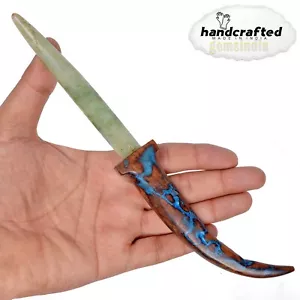Collectible 9.7" Aventurine Gemstone Knife Dagger Sheesham Wood Rare Art Handle - Picture 1 of 12
