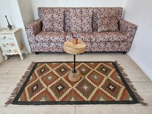 Rugmoda Handwoven Wool-Jute Rug | Geometric Tribal Pattern | Eco-Friendly 3x5 ft - Picture 1 of 5
