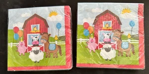 Lot of 2 Farmhouse Fun Beverage Napkins 18/ea Horse Cow Pig Birthday Party NIP - Picture 1 of 3