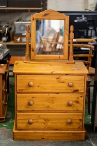 Modern Pine Farmhouse 3 Drawer Combination Dresser, with Mirror! - Picture 1 of 6
