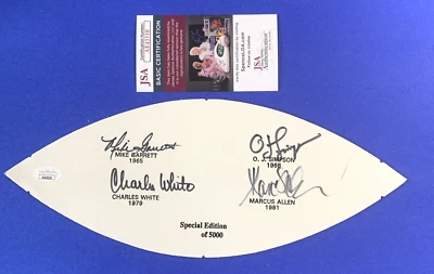 USC Heisman Signed Football Panel 4 Auto OJ Simpson Marcus Allen JSA AE43310 - Image 1 of 4