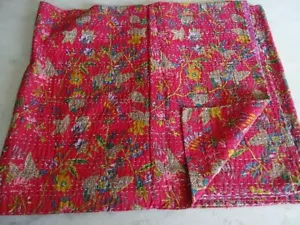 Indian Kantha Quilt Handmade Floral Print Throw Reversible Blanket Bedspread Art - Foto 1 di 2