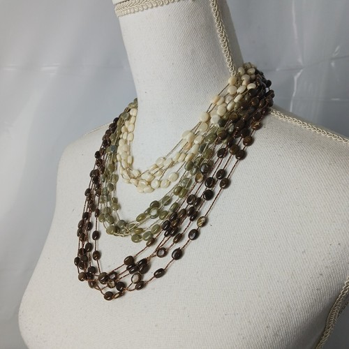 VETEMENTS Collana dichiarazione stratificata multi avorio verde terra perline boho usura da lavorare