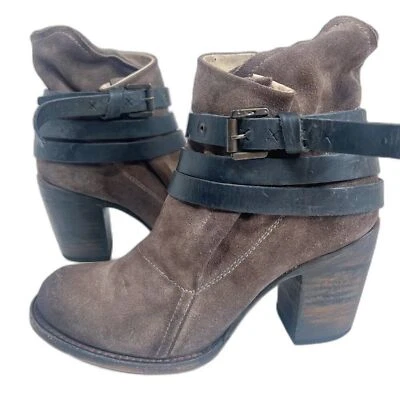 Bota de tornozelo Freebird Blaze couro marrom salto fivela preta tamanho 9 - Imagem 1 de 4