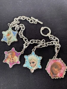 "Pulsera Disney FROZEN Copo de Nieve Dije Elsa Anna Olaf Tono Plata Firmada 7.5""" - Imagen 1 de 7
