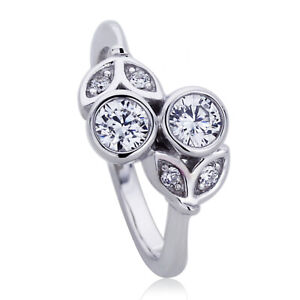 10mm Platinum Plated Silver 0.5ct CZ Bezel Bypass Wedding Engagement Ring