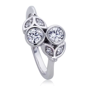 10mm Platinum Plated Silver 0.5ct CZ Bezel Bypass Wedding Engagement Ring - Picture 1 of 3
