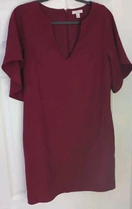 Halston Kleid Burgunderrot V-Ausschnitt Fließend Kurzarm Größe 6 - Bild 1 von 10