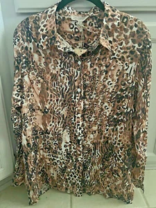 NWT~DG2 Diane Gilman Womens Blouse ~ Leopard Print ~ Long Sleeve ~ Medium - Picture 1 of 7