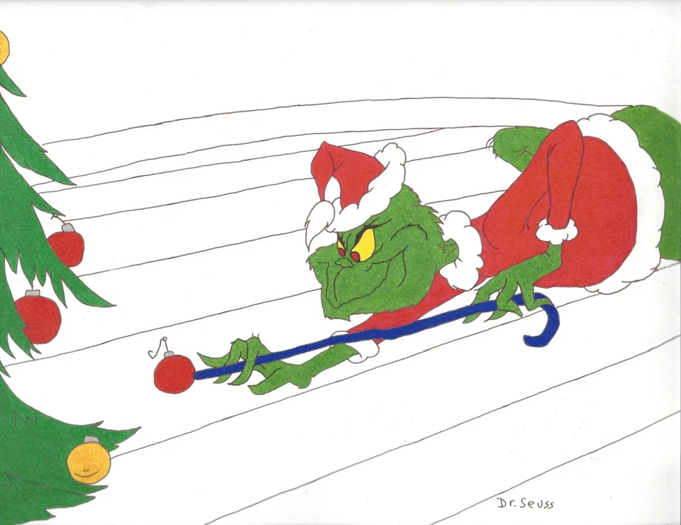 Dr. Seuss Drawing GRINCH Playing Pool Christmas ~ Original Signed Art  🏅 Foto 1 de 4