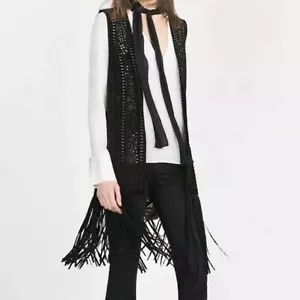 Anna and Ava Fringe Vest Black Faux Suede Duster One Size Fits All - Picture 1 of 11