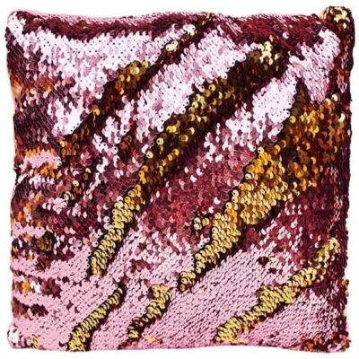 Dekokissen mit Pailletten rosa gold 30x30cm Dekoration Zierkissen Wendekissen - Bild 1 von 4