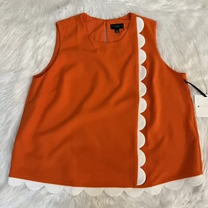 NWT Victoria Beckham Top Blouse Sleeveless Size 2X Orange Scalloped Detailing - Picture 1 of 6