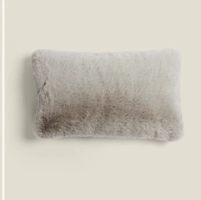 Unhide Squish Pillow GREIGE 12” X 20” Lumbar Rectangle Faux Fur Brand New - Image 1 of 4