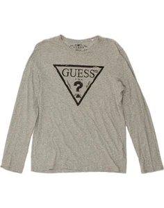 GUESS Mens Graphic Top Long Sleeve Medium Grey Cotton BS03 - Imagen 1 de 3