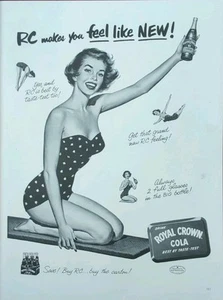 1953 Royal Crown Cola Lady In Swimsuit Soda Print Ad, Black & White - Picture 1 of 1