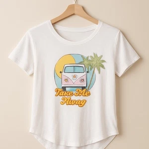 WildFox Take Me Away Van Graphic T Shirt White Cotton Casual Womens XS - Picture 1 of 7