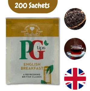 PG Tips English Breakfast Tea Sachets | Enveloped Black Tea Bags - Pack of 200 - Picture 1 of 1