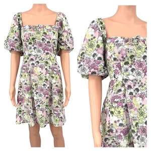 NWT Puff Sleeve Mini Dress Sz 6 Square Neck Pastel Floral Coquette Soft Girl - Picture 1 of 14