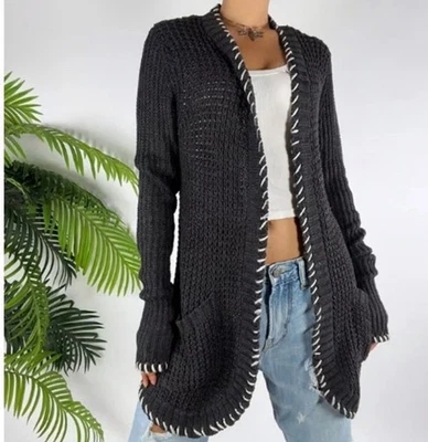 Md RD стиль серый вязаный кардиган свитер Whipstitch отделки уютный богемное осени Scandi  - Изображение 1 из 4