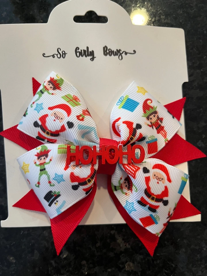 Lazo de pelo apilado Navidad Santa Ho Ho Ho NUEVO Foto 1 de 1