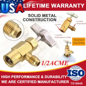 AC Refrigerant CAN TAP Opener Recharge Adapter Dispensing Thread Valve 1/2" ACME - Picture 1 of 12