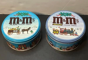 M&M's Plain Chocolate Candies metal tin Holidays Christmas train horse sleigh - Picture 1 of 12