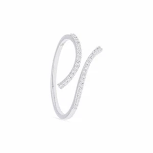 Anello Aperto Polsino Avvolgente Diamante Autentico Oro Bianco 14K Gioielli Preziosi - Foto 1 di 4