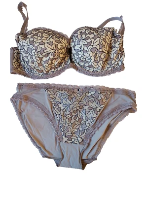 Fauve Lavinia 0391 Taupe Mix U/W Acolchado Media Copa Sujetador/Juego de Braguita Reino Unido 36D/M Foto 1 de 4