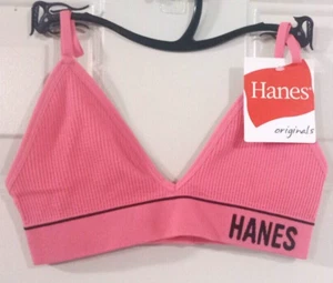 Hanes Originals Women's XS Ribbed Triangle Bralette PINK BEGONIA MHB005 #10724 - Picture 1 of 4