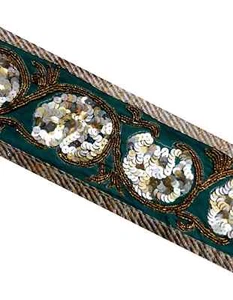 Vintage Indian Green color Sari Border Hand Beaded Indian Craft Trim Lace Sew - Picture 1 of 9