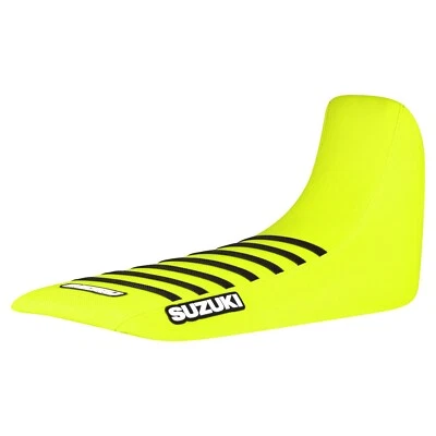 Cubierta de asiento Suzuki DR 650 S 1992-1995 todo amarillo neón con costillas negras logotipo #444 Foto 1 de 4