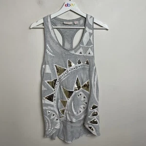 Sass And Bide Amante Amore Tank Top XXS Grey Sleeveless Cotton Embellished - Picture 1 of 12