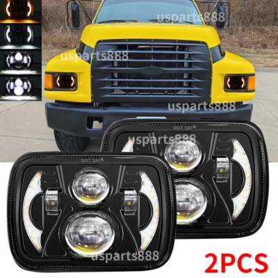 Pair Fit Ford F600/700/800 FT900 F-100 5x7 7x6" LED Headlights Hi/Lo Sealed Beam - Image 1 of 4