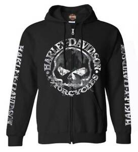 Harley-Davidson Men's Zippered Sweatshirt Jacket, Willie G Skull, Black 30296647