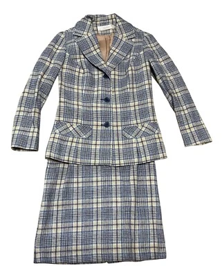 Traje Falda a Cuadros De Colección Young Pendleton Para Mujer 9/10 100% Lana Virgen Beige y Azul Foto 1 de 4