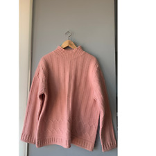 Vintage y2k Pink Striped Ribbed Mock Neck Turtle Neck 100% Wool Sweater XL