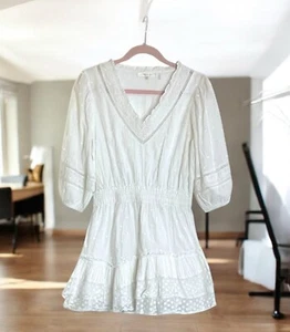 Fabelhaftes weißes gepunktetes Adley-Minikleid mit Rüschen Baumwolle Rasen Spitze LOVESHACKFANCY XS - Bild 1 von 17