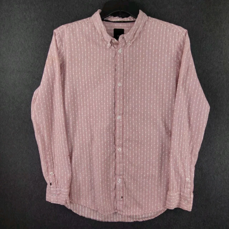 ✅👔🚨🎁🎄Rare KR3W Mens L Buttoned Up Collar Long Sleeve Shirt Red/White 📸SEE📏 - Image 1 of 4