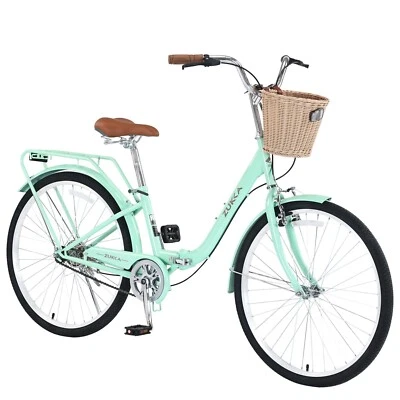 Beach Cruiser Bike for Women 26 Inch Folding Cruiser Bike Single Speed,Green - Image 1 of 4