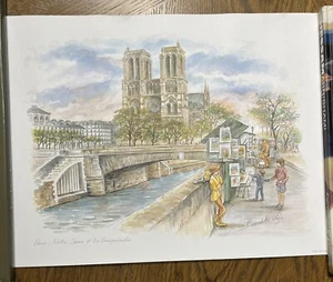 Pair Of Bernadette Voz Signed Paris Art Print 16”x12” - Picture 1 of 13