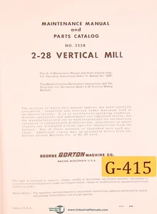 Molino vertical Gorton 2-28, 3328, manual de mantenimiento y piezas 1966 - Imagen 1 de 3