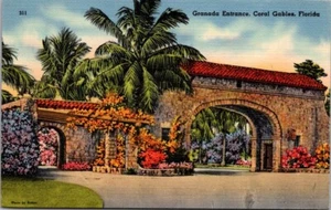 Coral Gables FL Florida Granada Entrance Linen Vintage Postcard Unposted WOB - Picture 1 of 2