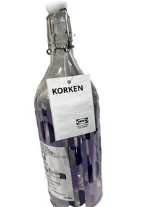 IKEA KORKEN PURPLE POLKA DOTS 32 oz GLASS BOTTLE & STOPPER 11.25” NEW Water - Picture 1 of 8