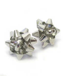 SILVER CHRISTMAS THEME BOW Silver Christmas Bow Stud Earrings - Picture 1 of 1