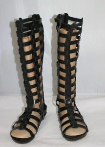 MIA Black Glitterati Gladiator Flat Sandals Zip Back Close Knee-High Shoes | 9 - Picture 1 of 9